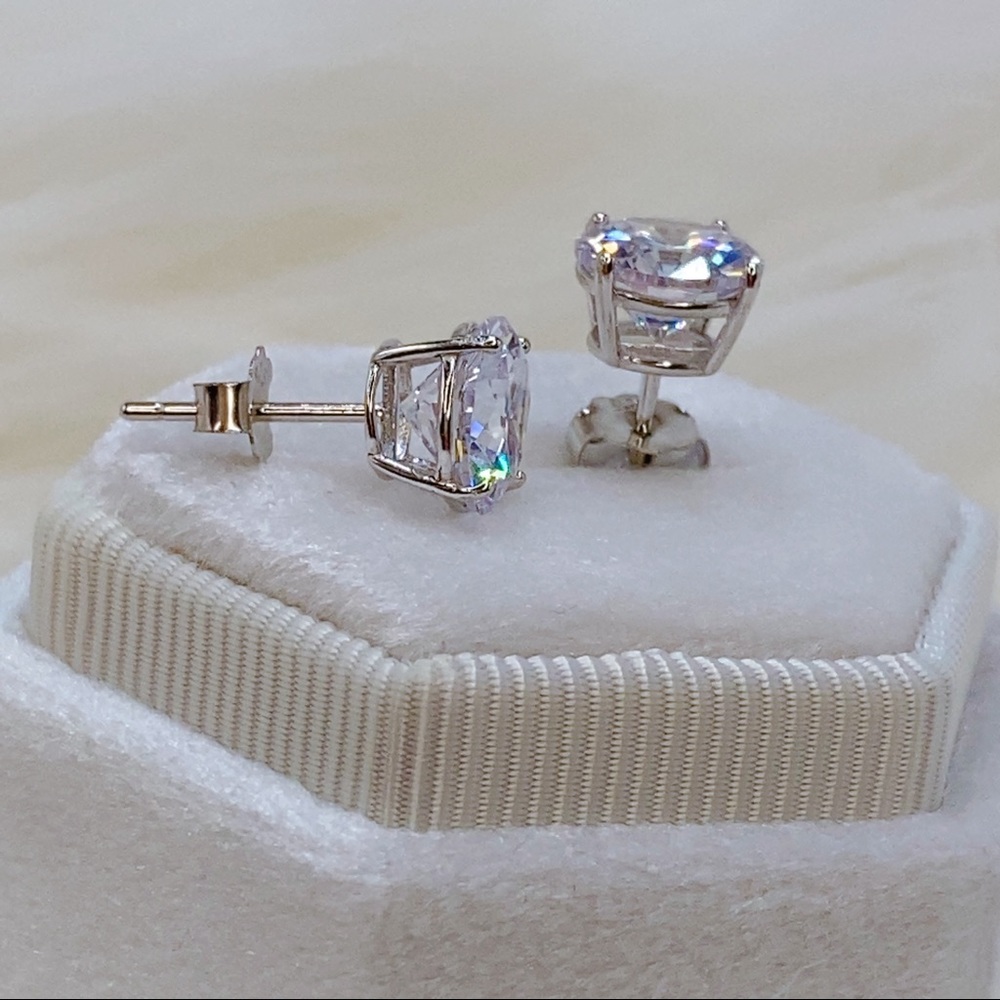 14k white gold diamond stud earrings round cut D VSS1 over - Picture 7 of 11